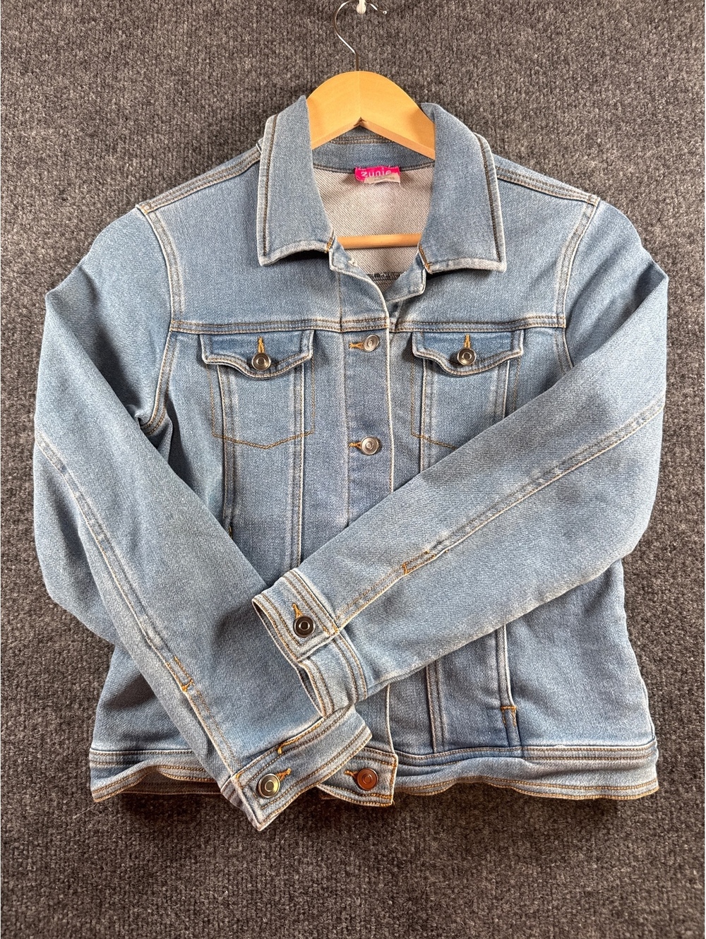 Zunie Girl Denim Jacket Girls XL 14/16 Light Wash Blue Button Front